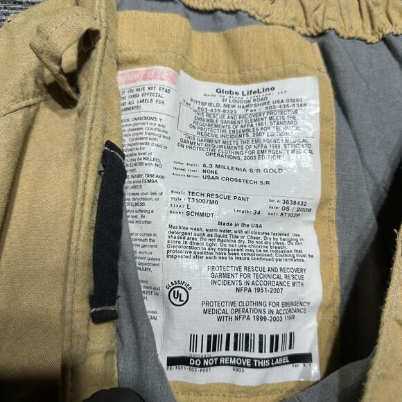 Globelife Pants Men's Size L Yellow Firefighter Tech Rescue Pant Vintage RARE - Picture 3 of 16